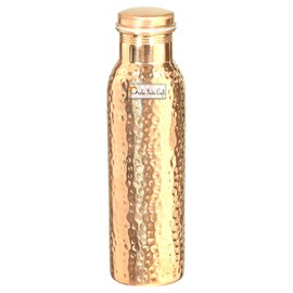 Prisha India Craft Pure Copper Water Bottle, Hammered Design, Capacity 900 ML, Set of 2