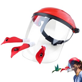 JILITSE Hummingbird Feeder Hat Mask | ​Helmet-Style Hands-Free Design | 3 Spill-Proof Ports & Adjustable Headband | Lightweight PVC for ​Outdoor & ​Parent-Child Birdwatching | Red