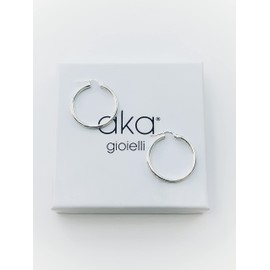 Aka Gioielli® - Tubular Creole Earrings 925 Silver Rhodium, Hoop Earrings 25 mm - Thickness 2 mm, Practical Clasp, Sterling Silver