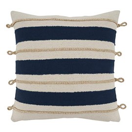 SARO LIFESTYLE Naviguer Collection Rope Appliqué Throw Pillow with Poly Filling, 18"", Navy Blue
