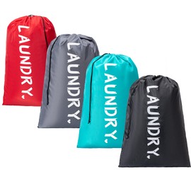 4 Pack XL Travel Laundry Bag, Machine Washable Dirty Clothes Organizer with Drawstring,Large Enough to Hold 4 Loads of Laundry, Easy Fit a Laundry Hamper or Basket Travel Essentials 24" x 36"