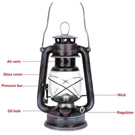 POFET Vintage Storm Lantern Lights Oil Lamp Burning Lantern Retro Kerosene Lamps Classic Oil Lamp Table Lanterns for Home, Garden, Camping Citronella - Red