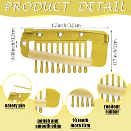 Crowye 20 Pieces Chunni Clips with Safety Pins 10 Teeth Wig Clips Strong Dupatta Grip Clip Flat Dupatta Setting Clips Hair Extension Clips for Woman Hijab Veil Hair Extensions Hairpieces (Gold)