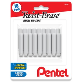 Pentel Twist Erase Refill Erasers - Pack of 18 Latex Free Refills for Twist Eraser Mechanical Pencils