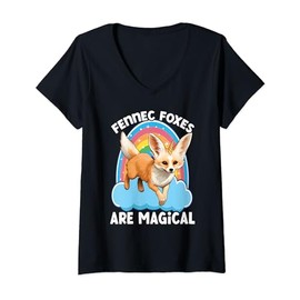 Womens Unicorn Fennec Foxes Are Magical, Funny Fennec Fox V-Neck T-Shirt
