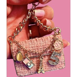 Unbranded Adorable Keychain/bag Charm Little Pink Tweed Purse With Dangling Charms New
