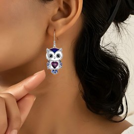 Owl Earrings for Women Silver Plated Birthstone Owls Dangle Earrings(Owl)