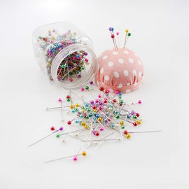 500 alfileres para acolchar con agujas de abalorios, alfileres para acolchar multicolores en alfileres cubiertos de tela rosa, perfectos para manualidades, costura, proyectos universitarios y decoración de adornos