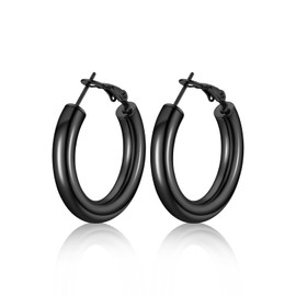 Black Hoop Earrings for Women Stainless Steel Chunky Hoop Earrings Ladies Party Ear Jewelry