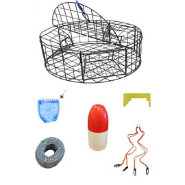 KUFA Vinyl Coated Round Crab Trap & 100' leaded Rope,11'' Red/White Float,Harness,Cliper,CRB Bag Combo (CT110+CAQ1) N