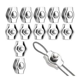 12 Stück Drahtseilklemme M3, Edelstahl 304 Seilklemmen für 3mm Stahlseil mit Handschuh, WäScheleinenspanner, Markise, GartengebäUde, Deckenbefestigung, Drahtklemme 3mm für für Stahlkabel und -Seile