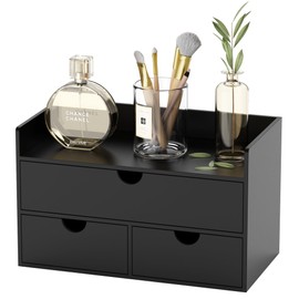 Bamboo Desk Organizer with Drawers Desktop Storage Drawers for Bills Office Supplies Kitchen Utensils Organizing Tool for Home Classroom Organization No Assembly (Black with Shelf)