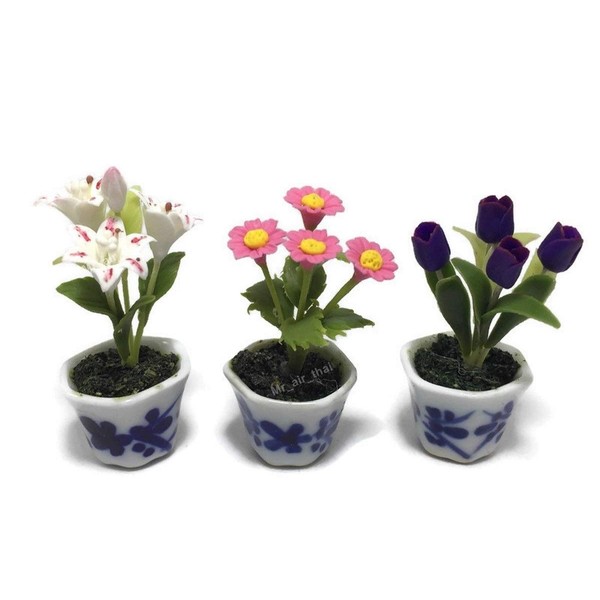 3pc Miniature Flower Clay Dollhouse Fairy Garden Mini Plant Trees Ceramic Paint Furniture Bundles Artificial Flowers Tiny Orchid #116