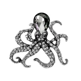 Suoirblss Rhinestone Brooch Pin Deep Sea Animal Octopus Crystal Brooches Pins Jewelry for Women Men (Black)