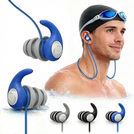 Swimming Ear Plugs for Adults Kids with Lanyard, 3 Pairs Swim Earplugs | Waterproof Reusable swim earplugs for pools, surfing, diving, showering and water