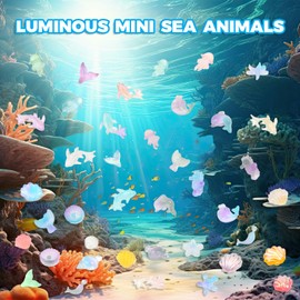 300pcs Luminous Mini Ocean Resin Animals Tiny Resin Sea Animal Figurines To Hide Variety Marine Plastic Animals Aquarium Ornaments for Dollhouse Miniatures DIY Fish Tank Fairy Garden Micro Landscaping