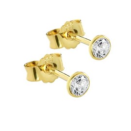 NKlaus Pair of 333 Gold Stud Earrings - Earrings with Cubic Zirconia - Gold Jewellery Women, Men & Children - Yellow Gold - 8 Carat - 3.00 mm - 1988, Cubic Zirconia, Cubic Zirconia