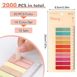 JIANTA Book Tabs for Annotating, 2000Pcs Sticky Tabs with Ruler, Transparent Sticky Notes for Binders, Page Markers for Notebooks, Multi-Colored Writable and Repositionable Book Flags Strip Index Tabs