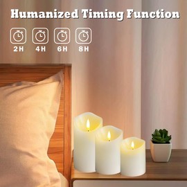 LEDHOLYT Rechargeable Flameless Candle, Flashing LED Pillar Real Wax Candle with Remote Control and Timer,Decorative Electronic Candles, 1 Set of 3