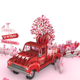 HEARTAGS- Truck Valentines Card, Pop Up Valentines Card for Husband, Wife, 6x8 in Valentine's Card, Valentines Day Cards for Him, Her, Popup Valentines Card for Boyfriend, Girlfriend, Adults, Kids