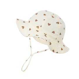 Nishine Baby Sun Hat Beach Sun Protection Girls Fisherman Hat Toddler Bucket Hat (Khaki Heart)