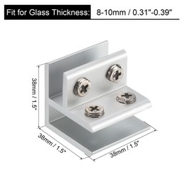 sourcing map 90 Degree Glass Clamp, for 8-10mm Thickness Adjustable Double Side Glass Shelf Support Bracket Aluminum Alloy Glass Clip Clamp Holder, Silver Tone