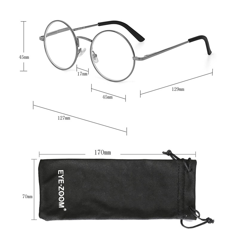 EYE ZOOM Metal Frame Round Reading Glasses with Spring Hinge