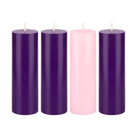 Mega Candles 4 pcs Unscented Christmas Advent Candles Set, Hand Poured Premium Wax Round Pillar Candle 2 Inch x 6 Inch, Holidays, Occasions, Events, Festivitiess, Devotional, Church, Wreath, Gifts