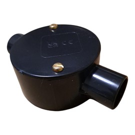 Black 20mm PVC Conduit Box 2 Way Through Terminal Box with Lid and Screws - Pack of 1