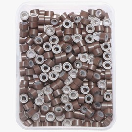 GOTDYA 5mm-300pcs Hair Extension Beads,Silicone Lined Micro Rings,MicroLink I Tip Weft Beads for Hair Tinsel and Feathers Extensions,Brown