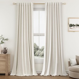 Cream Linen Blackout Curtains 92 Inch Length 2 Panels Set for Living Room Bedroom Back Tab Thermal Insulated 100% Black Out Linen Drapes Room Darkening Window Curtains 92 Inches Long Ivory Natural