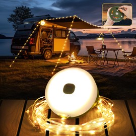 Famgoods Camping String Lights, 32.8Ft Retractable Camping Lights with 9 Lighting Modes, IP65 Waterproof Camping Fairy Lights, 30s Roll up Stowable Camping Light for Tent, Yard, RV, Patio, Party Decor