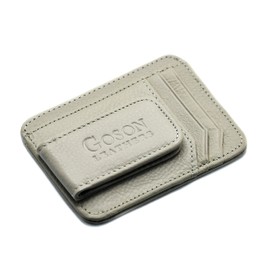 Goson Men’s Leather Front Pocket Card Holder Wallet with Magnetic Money Clip Small Beige