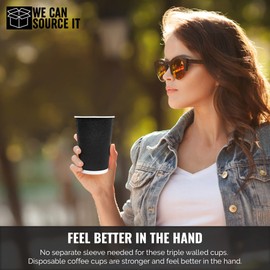 We Can Source It Ltd - 12oz Black Ripple Paper Coffee Cup - Plastic Free, Compostable and Biodegradable Cups - 300pc