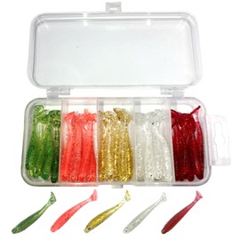 Bucht Ajing Worms 2 Inch Set of 50 with Tackle Box Mebaling Lures (Color 1 (50 Pieces)