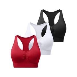 Ruched Sports Bra for Women Racerback V-Neck Workout Bras Padded Seamless Longline Yoga Bra