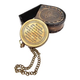Vintage-Style Brass Compass with Chain and Leather Case - Classic Navigational Tool for Outdoor Adventures, Hiking, Camping, and Collectors (Be Strong & Courageous)