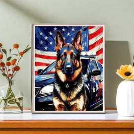 LAENAKR German Shepherd Dog American Flag, Paint by Numbers Kits for Adults Seniors Acrylics DIY Oil Painting Kits Linen Material 16x20 Inch, Without Frame