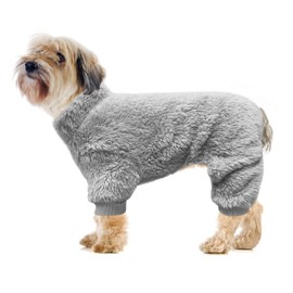 Idepet Velvet Dog Pajamas, Turtleneck Dog Sweater Fuzzy Plush Onesie Soft Cat Apparel Pet Clothes Winter Outfit Doggy Pjs Puppy Jumpsuit for Small Dogs Cats (Grey,XL)