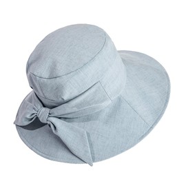 Comhats Sun Hats Women Linen Cotton Summer UPF 50 Wide Brim Bucket Hat for Ladies UV Hat Packable Gardening Outdoor Bowknot Light Blue M