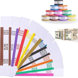 500 Pcs Assorted Money Bands for Cash - Self-Adhesive Money Wrappers, 10 Colors
