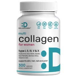 Multi Collagen Pills with Vitamin C, E & Biotin, 300 Capsules – Hydrolyzed Collagen Peptides – 11 in 1 Formula with Saw Palmetto, Bamboo Silica, & Hyaluronic Acid – Hair, Skin, Nail, & Joint Health