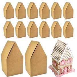 ESIW 50 Pcs DIY Build Gingerbread House Christmas Gingerbread Houses Kit House Shaped Supplies Holiday Fun Party Game Decorating (Brown)