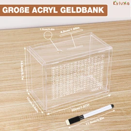 Kkluno Economy Box with Numbers Checks, Money Box 10,000 Euro, Piggy Bank Acrylic Money Box, Money Saving Challenge 10,000 Euro Saving Money Box, Transparent Piggy Bank for Children Adults