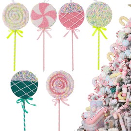 LANGXUN 6pcs Candy Land 2024 Christmas Decoration, 10 inch Lollipop Hanging Candy Cane Christmas Tree Décor, Christmas Ornaments Crafts, Árbol de Navidad Decoración, Indoor Outdoor Xmas Party