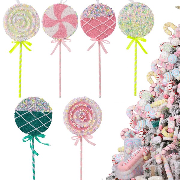 LANGXUN 6pcs Candy Land 2024 Christmas Decoration, 10 inch Lollipop