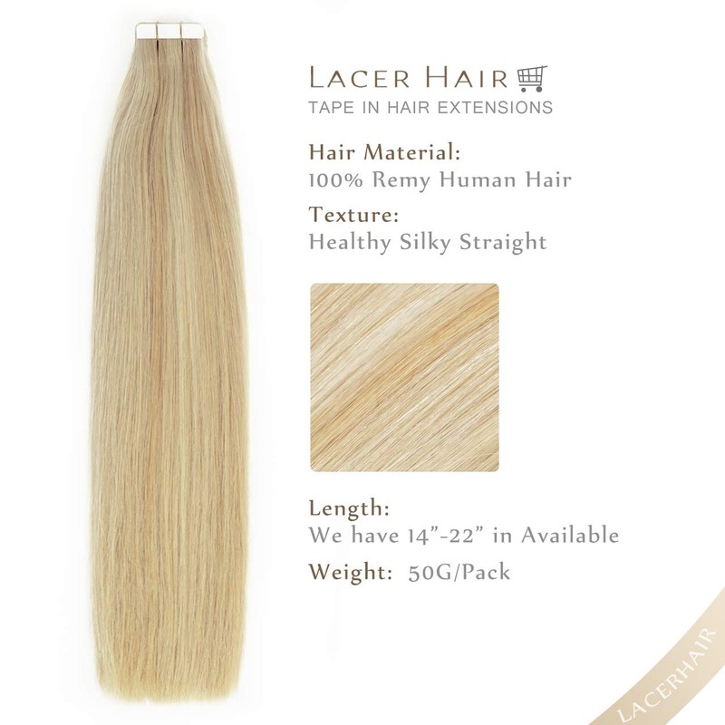 Lacerhair Hair Extensions Tape in Human Hair 16 Inch Straight
