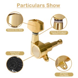 Tailcle 6R Locking Tuners, Guitar Tuning Tuner Pegs Keys 6 Inline Sealed Acoustic Locking Guitar Replacement Tuning Tuners Pegs Machines for Electric Acoustic Guitar Gold