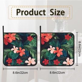 Tropic Hawaiian Hibiscus Flower Pot Holder Set of 2,Heat Resistant Potholders Oven Hot Pads for Kitchen Cooking Baking BBQ