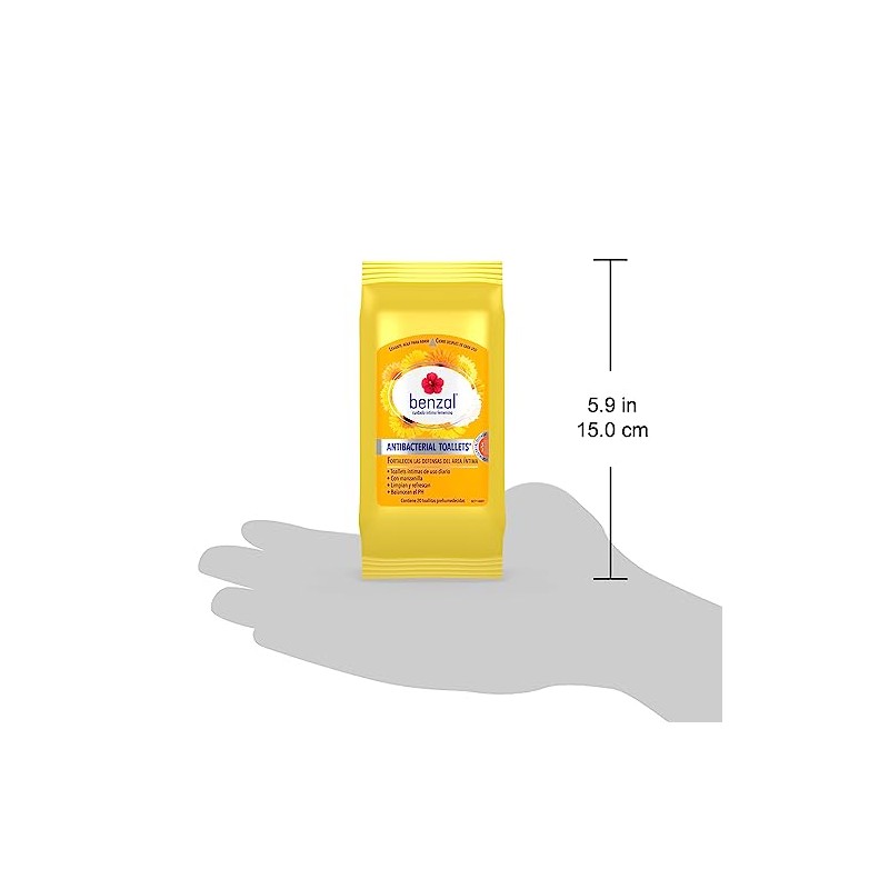 Benzal Toallets, Toallitas Humedas Íntimas, Manzanilla, Antibacterial, Paquete De 20